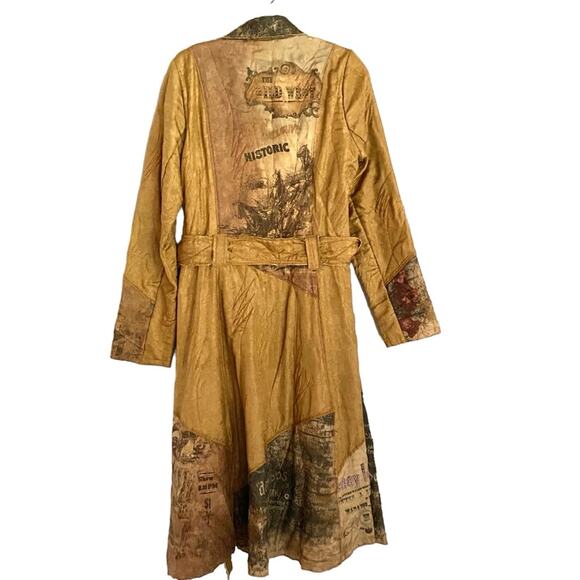 Scissors Paper Rock Vintage Belted Embellished Trench Tan Wild West Coat Jacket - Picture 6 of 11